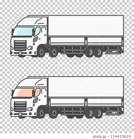 物流シリーズ：働く車・物流業界・10トントラックのイラスト(カラー&モノカラーのSET) 114433629