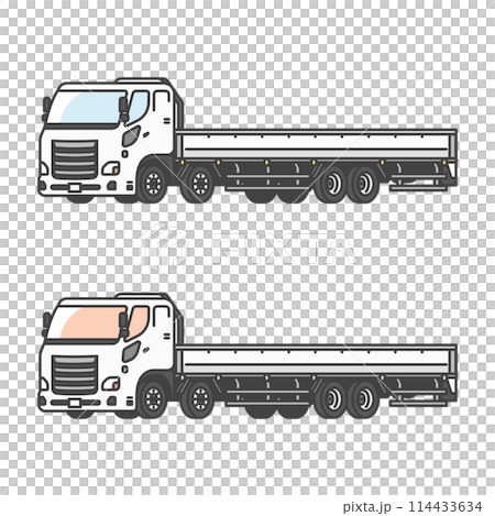 物流系列：即將裝載貨物的空白10噸平板車插畫。 114433634
