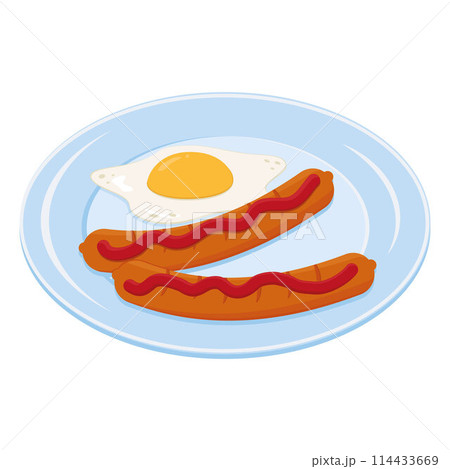 Sausage on a plate, color isolated vector illustration on a white background 114433669