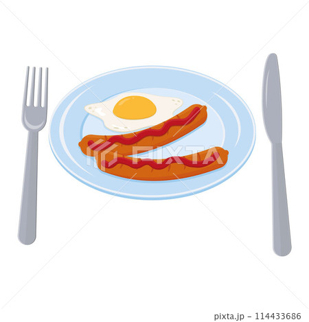 Sausage on a plate, color isolated vector illustration on a white background 114433686