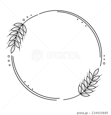 Rye, barley or wheat round frame or wreath on white background. 114433695