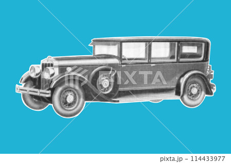 Halftone vintage car isolated on color background. Halftone vintage car isolated on color background. 114433977