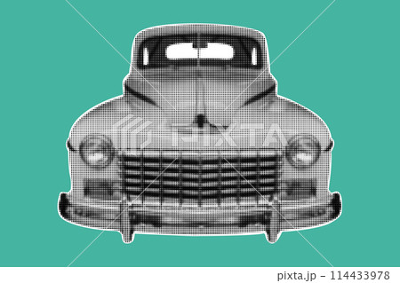 Halftone vintage car isolated on color background. Halftone vintage car isolated on color background. 114433978