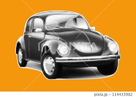 Halftone vintage car isolated on color background. Halftone vintage car isolated on color background. 114433982