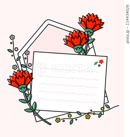 Carnation and letter paper illustration vector frame Carnation and letter paper illustration vector frame 114434026