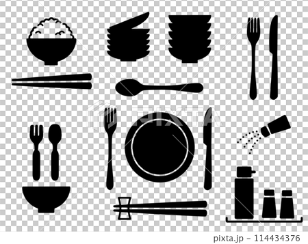 Cutlery for eating monochrome icon set 114434376
