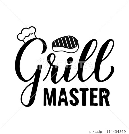 Grill master calligraphy hand lettering isolated on white. Funny BBQ quote,. Vector template for typography poster, banner, flyer, sticker, shirt, etc. 114434869