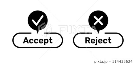 Accept and Reject buttons with right and wrong symbols. Right and Wrong symbols with Accept and Reject buttons black color. Tick and cross symbols with accept and reject buttons. Accept and Reject buttons with right and wrong symbols. Right and Wrong symbols with Accept and Reject buttons black color. Tick and cross symbols with accept and reject buttons. 114435624