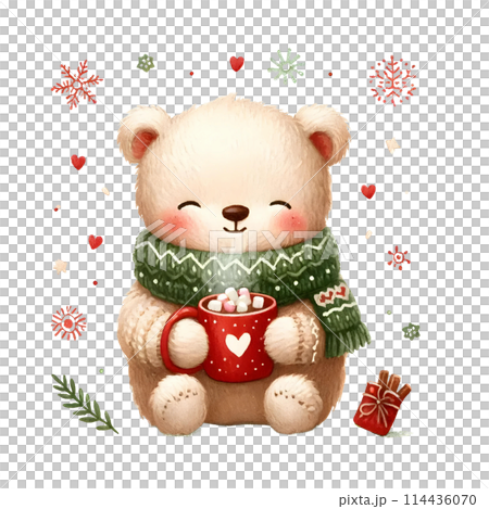 cute bear and scarf with coffee cup 114436070