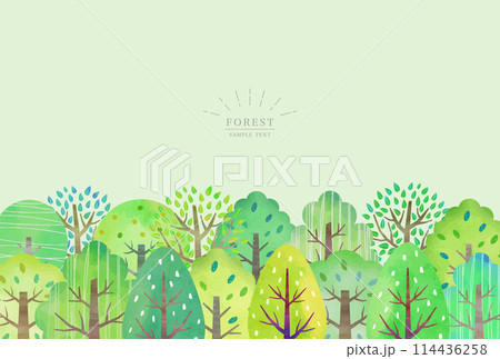 新緑の森（水彩風ベクター） 114436258
