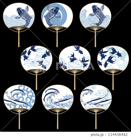 シンプルなうちわイラスト素材集, 114436482