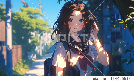 髪をかき上げる女子学生 髪をかき上げる女子学生 114436638