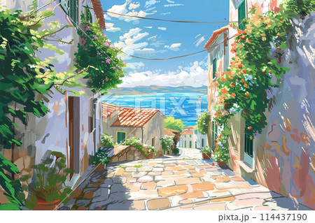 海の見える街のイラスト素材 [114437190] - PIXTA