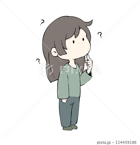 考えている様子の女性のイラスト(はてな付) 考えている様子の女性のイラスト(はてな付) 114439186