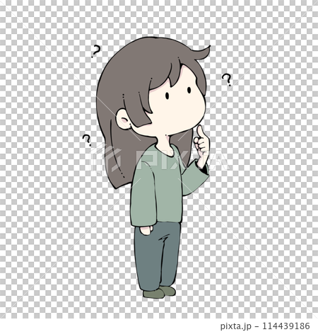 考えている様子の女性のイラスト(はてな付) 考えている様子の女性のイラスト(はてな付) 114439186