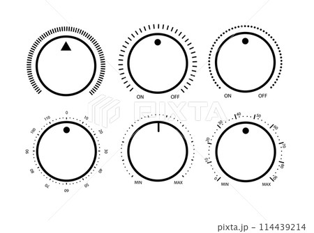 Adjustment dial. Rotary dials with round scale volume level knob and round controller 114439214