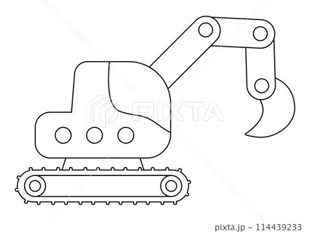 Vector black and white crawler digger. Construction site, road work line icon. Building transportation clipart. Cute special transport, repair service illustration. Yellow excavator coloring page for 114439233