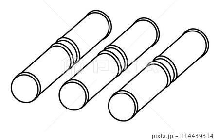 Black and white metal pipes icon. Line tubes illustration or coloring page isolated on white background Black and white metal pipes icon. Line tubes illustration or coloring page isolated on white background 114439314
