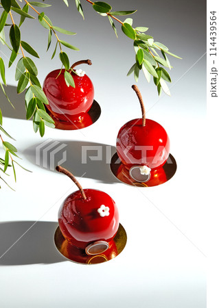 Artisan cherry pastries under green tree branches Artisan cherry pastries under green tree branches 114439564