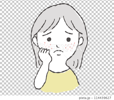 Illustration material: A woman who is concerned about acne 114439627