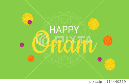 Onam Indian Festival Kerala State. Floral patterns. Happy Onam holiday. Poster Banner Design. Vector illustration. 114440239