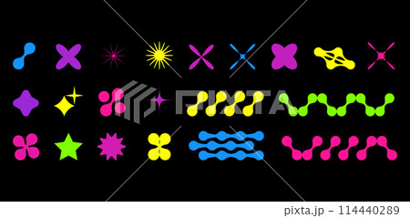 Abstract shapes in y2k style brutalist retro. Bright color. Set geometric shapes atmosphere future. For banner poster design web design. Vector illustration. Abstract shapes in y2k style brutalist retro. Bright color. Set geometric shapes atmosphere future. For banner poster design web design. Vector illustration. 114440289