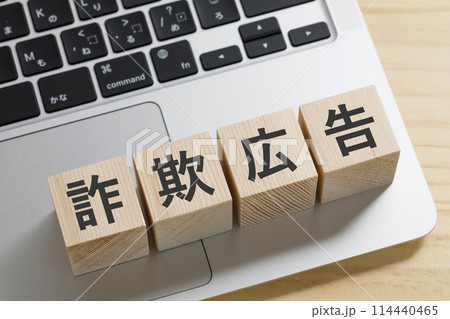 詐欺広告と書かれた積み木のブロック 114440465