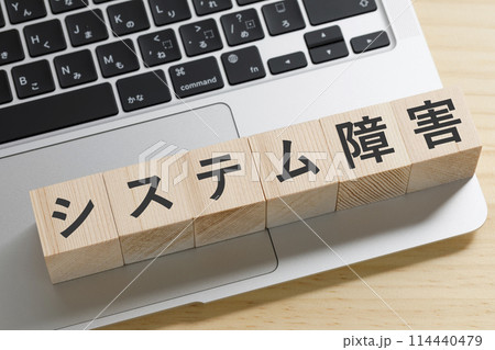 システム障害と書かれた積み木のブロック 114440479