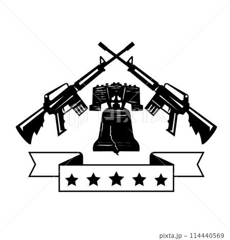 Assault Rifle with the Liberty Bell or Old State House Bell and Ribbon Retro Style Assault Rifle with the Liberty Bell or Old State House Bell and Ribbon Retro Style 114440569