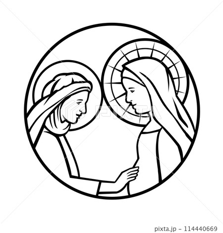 Visitation of Pregnant Mary to Elizabeth Side View Inside Circle Retro 114440669