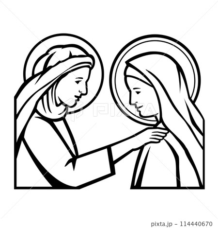 Visitation of Pregnant Mary to Elizabeth Side View Retro 114440670