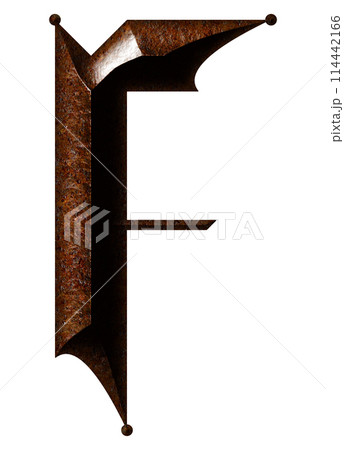 3D rendered illustration. Gothic decorative letter. Rusty medieval font. 114442166