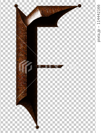 3D rendered illustration. Gothic decorative letter. Rusty medieval font. 114442166