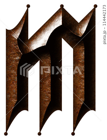 3D rendered illustration. Gothic decorative letter. Rusty medieval font. 3D rendered illustration. Gothic decorative letter. Rusty medieval font. 114442173