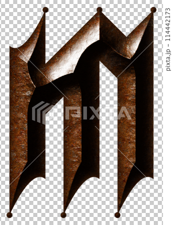 3D rendered illustration. Gothic decorative letter. Rusty medieval font. 3D rendered illustration. Gothic decorative letter. Rusty medieval font. 114442173