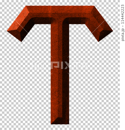 3D rendered illustration. Beveled stone letter. Custom art font. 114442223