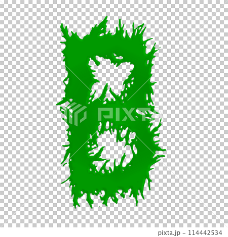 Green slime letter on white background. Custom art font.3D rendered illustartion. 114442534