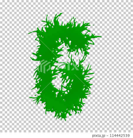 Green slime letter on white background. Custom art font.3D rendered illustartion. Green slime letter on white background. Custom art font.3D rendered illustartion. 114442539