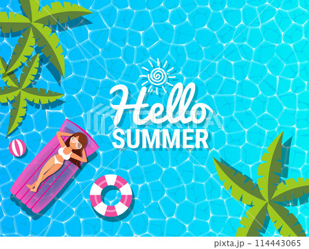 Beautiful woman relaxing at swimming pool for summer concept Beautiful woman relaxing at swimming pool for summer concept 114443065