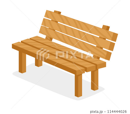Wooden bench. Cartoon garden backyard or city park bench flat vector illustration. Modern wooden garden furniture 114444026
