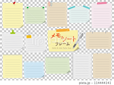 一組橫格備忘錄和筆記本插圖 114444141