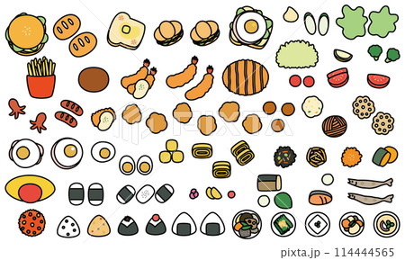 おかずの単品イラストセット（縁ありカラー） 114444565