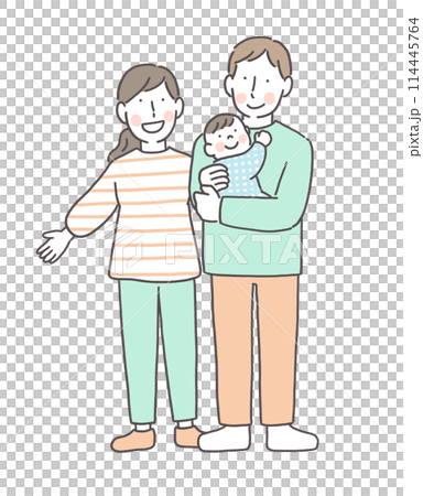 抱著嬰兒的父親和微笑的母親 114445764