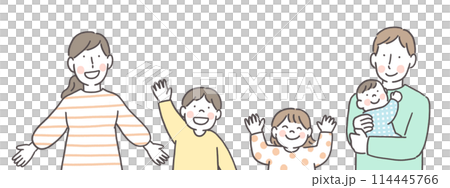 A family of five smiling and waving A family of five smiling and waving 114445766