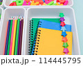 School supplies.Concept back to school. colored stationery is arranged in white organizers. Creative Drawer Organizing. Storage office supplies 114445795