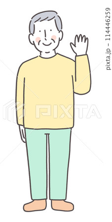 笑顔で手を振るシニア男性 114446259