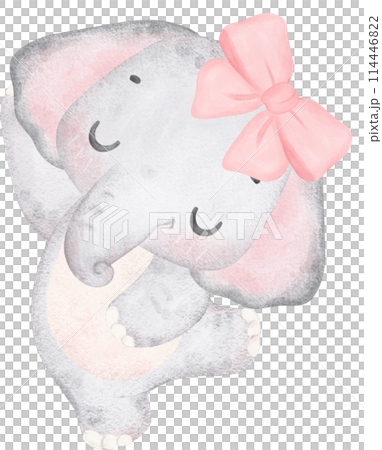 Coquette Baby Elephant with pink bow Watercolor Adorable Nursery Art 114446822