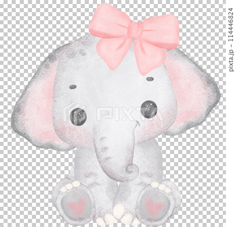 Coquette Baby Elephant with pink bow Watercolor Adorable Nursery Art Coquette Baby Elephant with pink bow Watercolor Adorable Nursery Art 114446824
