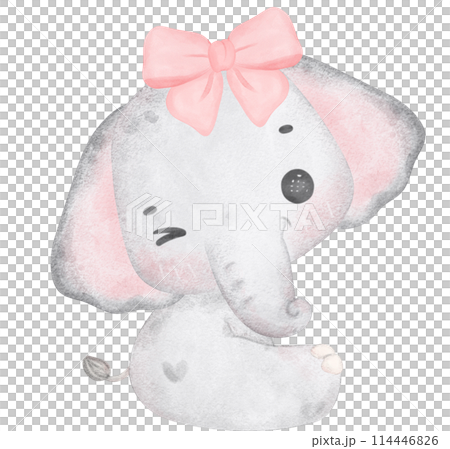 Coquette Baby Elephant with pink bow Watercolor Adorable Nursery Art 114446826