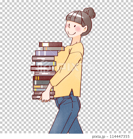 A woman carrying a book A woman carrying a book 114447355